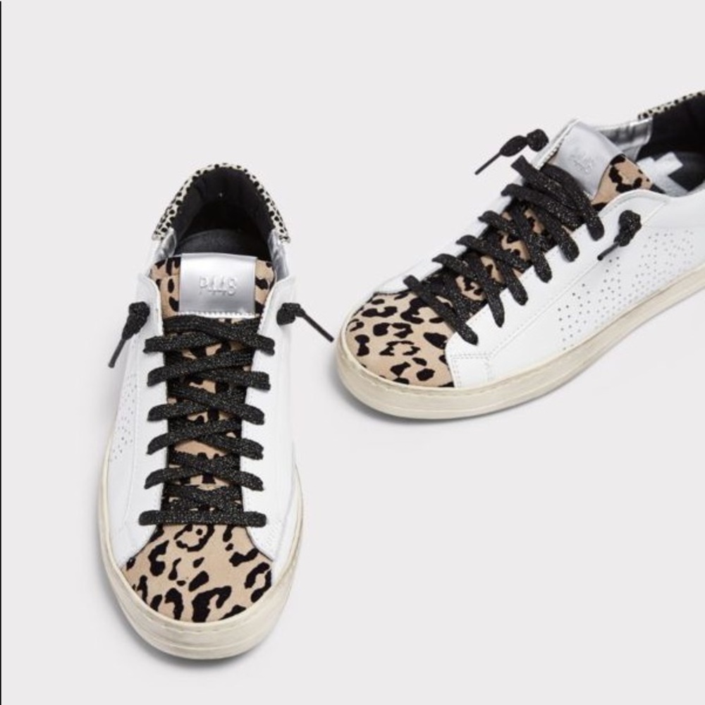 P448 White and Animal Print Sneakers
